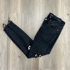 Judy Blue Skinny Distressed Black Jeans Size 7/28 Custom Cheetah Patch Raw Hem